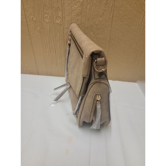 VR NYC Faux Suede Crossbody Bag Natural Envelope Flap Beige - Picture 5 of 10